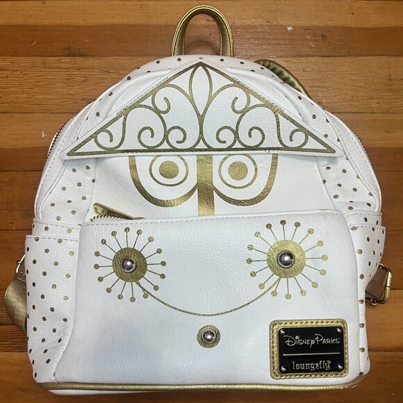 Disney Parks Loungefly It's A Small World White and Gold Mini Backpack Bag - Picture 1 of 13